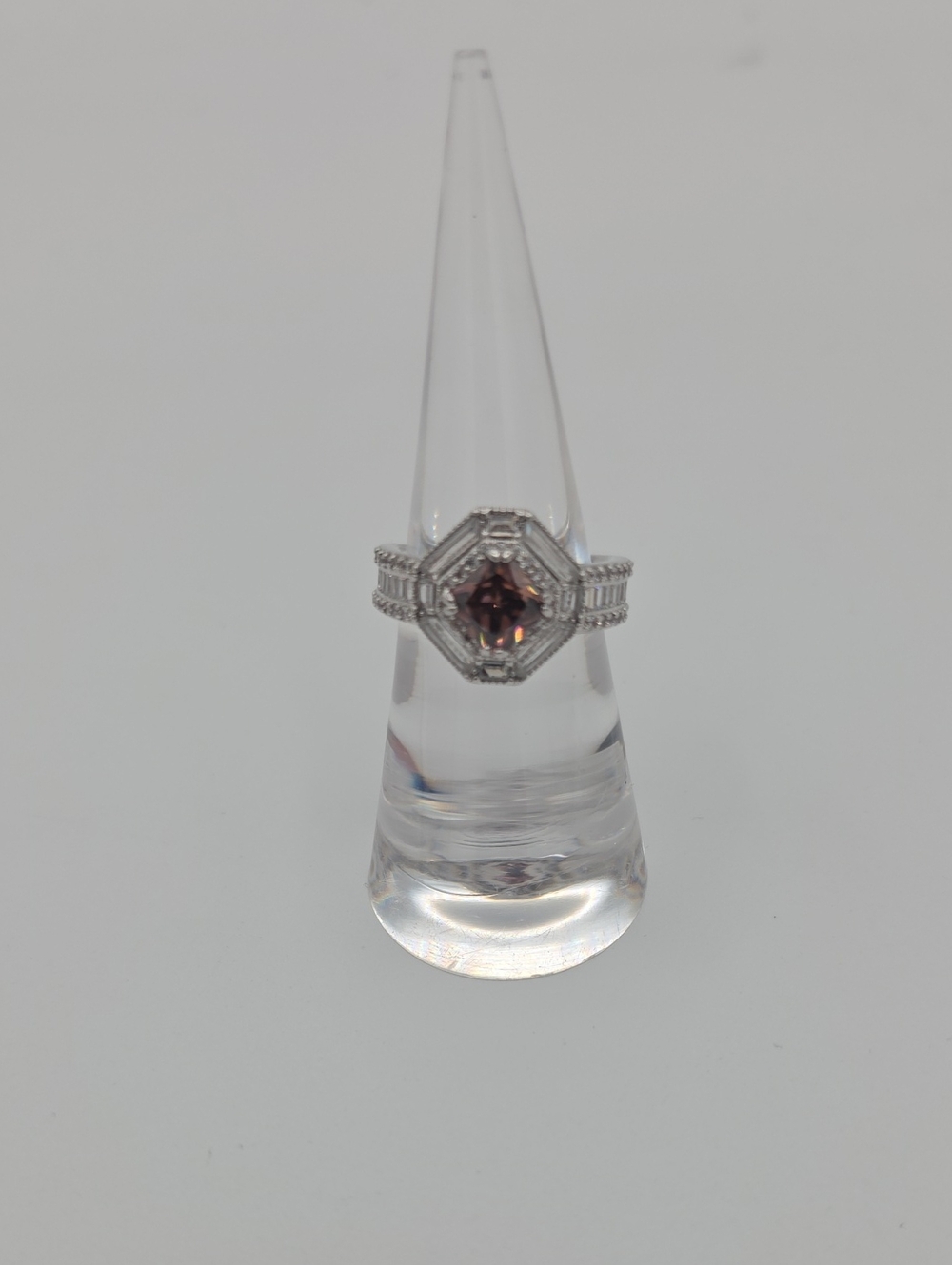 Elegant Hexagon Rhodolite CZ Ring
